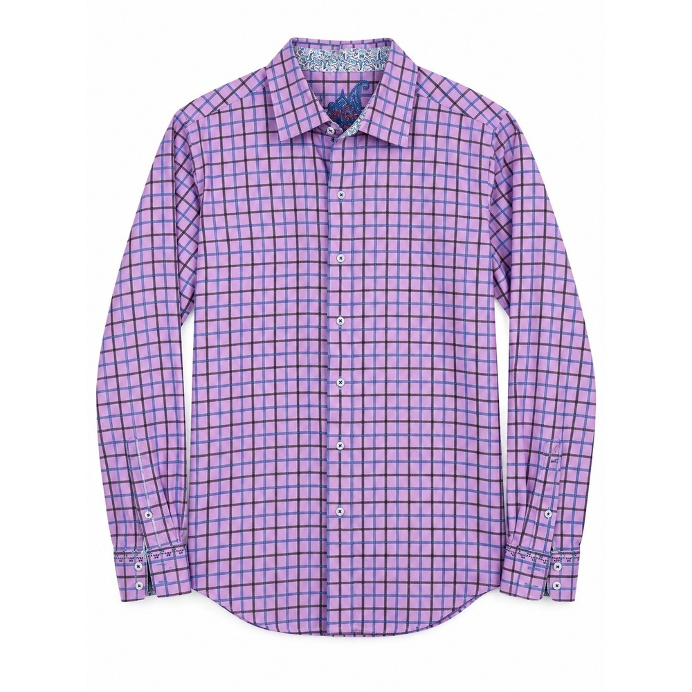 Robert Graham Men's 2XL Classic Fit Purple Plaid Embroidered Button-Up Shirt